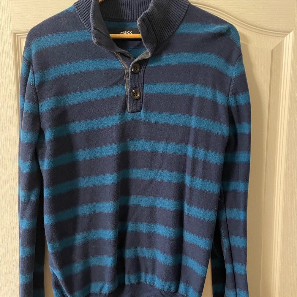 Mexx Navy and Teal Striped Zip Up Sweater